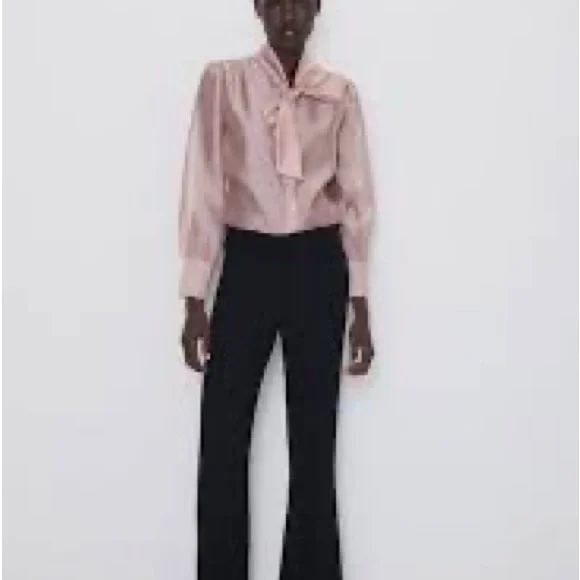 Nude organza blouse with bow at neckline - Picture 3 of 3